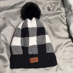 Butta Knit Checkered Pom Beanie - Black and White